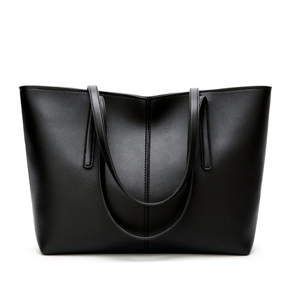 FOXER Split Leather Shoulder Bag for Women Simple Large Capacity Tote Lady Classic Black Handbag Gift for Wife, Lover