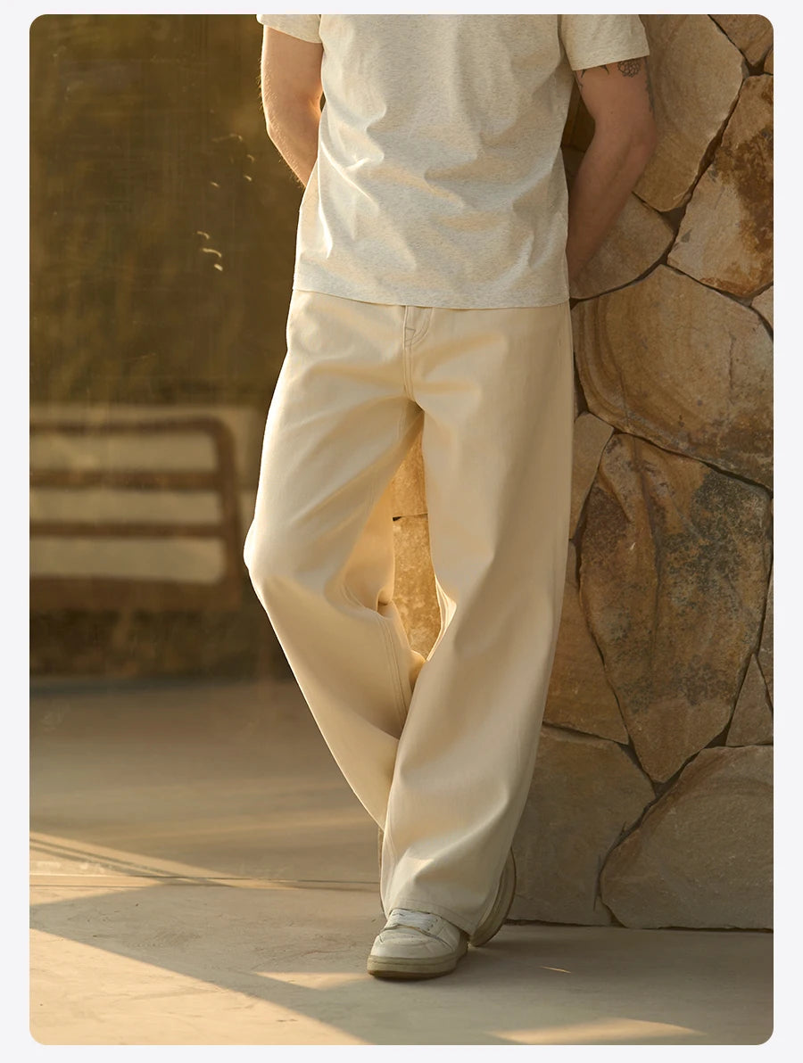 SIMWOOD 2026 Spring New Baggy Fit 11.3oz  Cotton Fabric Jeans Men Plus Size Casual Denim Chinos Pants