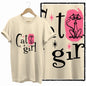 COOLMIND 100% Cotton Beige Cat Print Exclusive Graphic Women T Shirt Big Size Loose Cotton Cat Lover Women T Shirt Lovely Cat Te