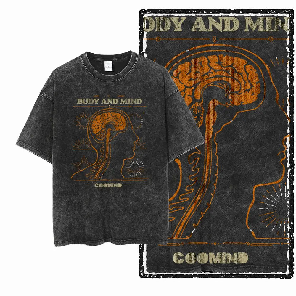G22 Exclusive Vintage Streetwear Cotton Men's COOLMIND Graphic T-shirt | Acid Washed Big Size Cool O-neck Men's Tee Tshirt