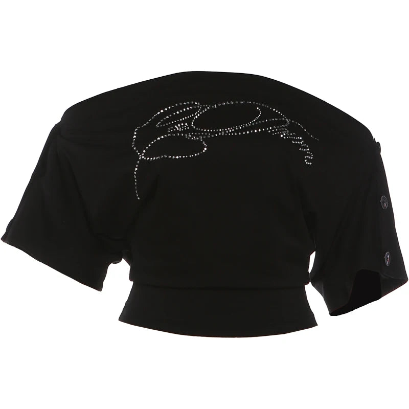 Kliou Rhinestone Decoration T-Shirt