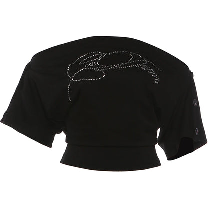 Kliou Rhinestone Decoration T-Shirt