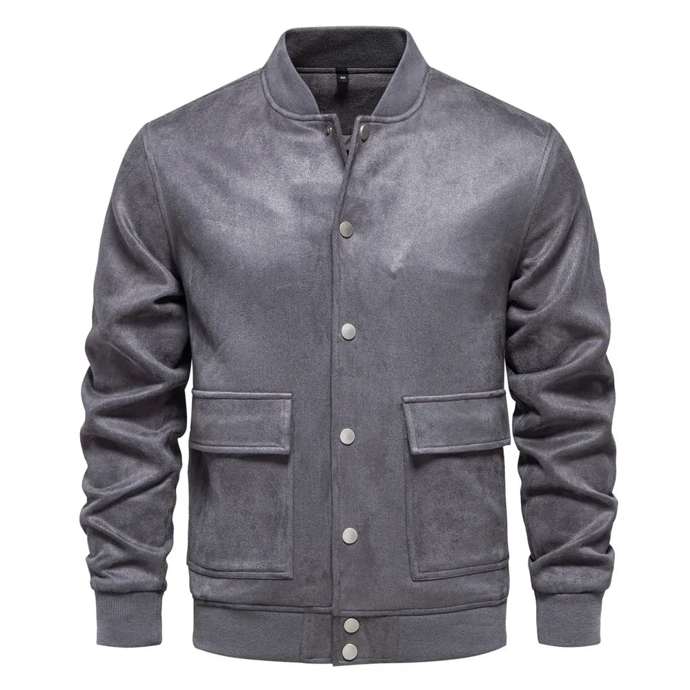 AIOPESON Suede Button-Up Bomber Jackets - ShopHub