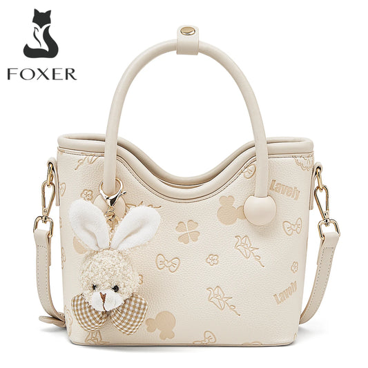 FOXER Women's Handbag PU Leather Cute Bucket Bag New Design Small Size Crossbody Bag Best Gift for Girlfriend Lover
