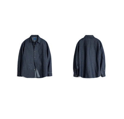 Maden Retro Checkered Long-sleeved Denim Shirt Loose Lapel Single-breasted Jacket for Men Spring and Fall Versatile Outerwear