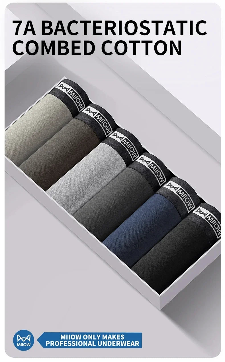 MiiOW Cotton Men's Boxer Shorts - 4Pcs Breathable Antibacterial Underwear for Men