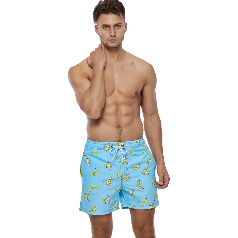 Men's Datifer brand beach shorts, quick-dry boardshorts for swimming, surfing, and athletic activities in a vibrant summer design.