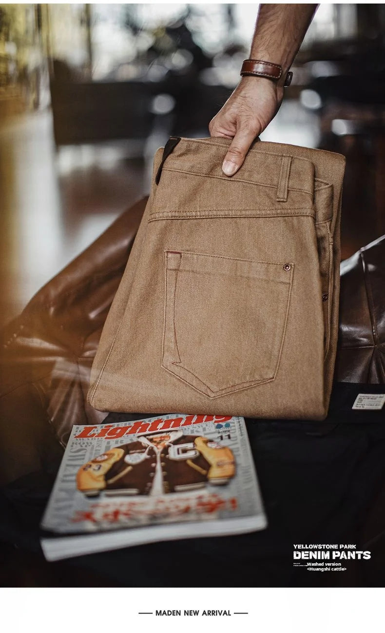 Maden Vintage Men's Washed Brown Jeans