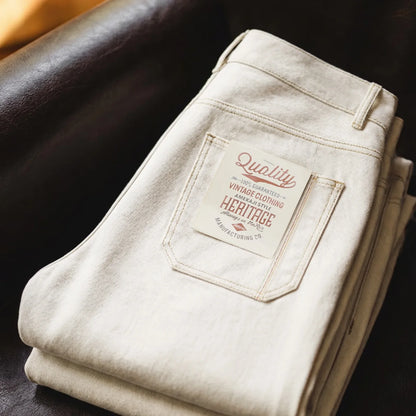 Maden Men's Vintage Heavyweight Washed White Jeans