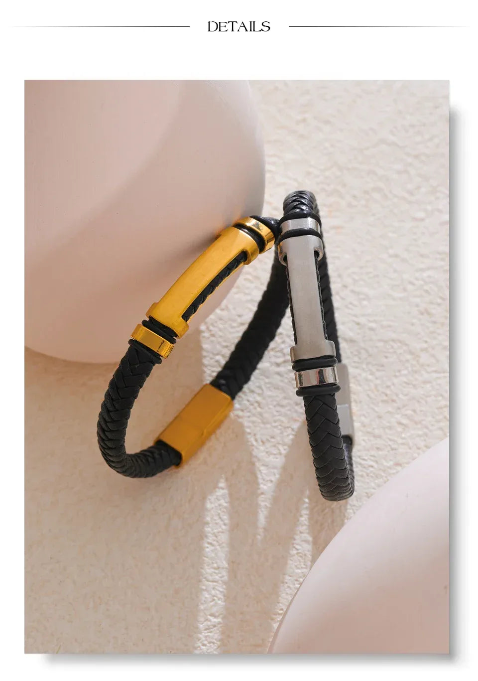 70mm Vintage Stainless Steel Black Leather Braided Handmade Men's Bracelet Bangle - ShopHub