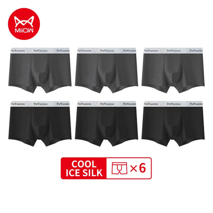 MiiOW 6Pcs Men's Summer Ice Silk Boxers - Antibacterial Breathable Mesh Underwear