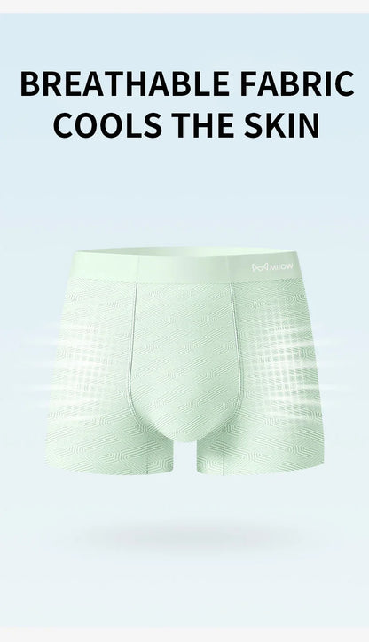 MiiOW Men's Silky Ice Silk Boxers - 3Pcs Antibacterial Seamless Breathable Underwear