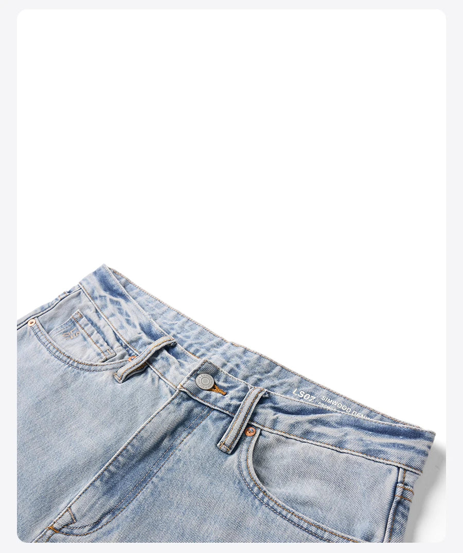 SIMWOOD 2026 Autumn New Loose Straight 13.5oz  100% Cotton Washed Vintage Jeans Men Plus Size Denim Trousers