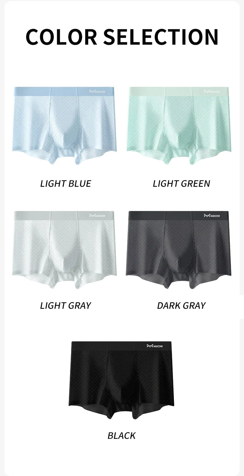 MiiOW Men's Ice Silk Boxer Briefs - 3Pcs Antibacterial Breathable Underwear