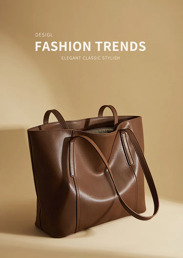 FOXER Lady's Shoulder Bag Split Leather Soft Fabric 2026 New Casual Large Capacity Women Tote Bag Commute Travel Bag All-match