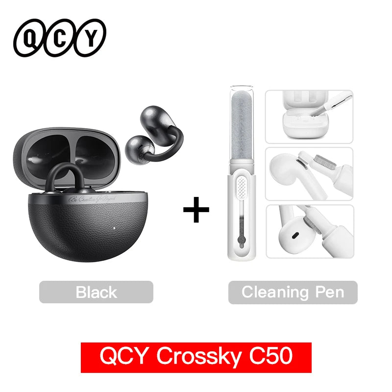 QCY CT06 Open Ear Wireless Earbuds with 4-Mic Calls and Bass Boost - Bluetooth 6.0 Clip-On Sports Headphones with 35 Hours Playtime - ShopHub