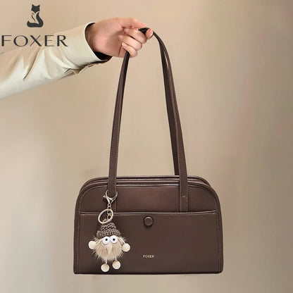 FOXER Female Shoulder Bag PU Leather Cross Body Bag 2026 New Fashion Messenger Bag Large Capacity Commute Daliy
