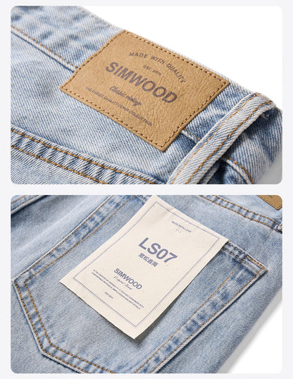 SIMWOOD 2026 Autumn New Loose Straight 13.5oz  100% Cotton Washed Vintage Jeans Men Plus Size Denim Trousers