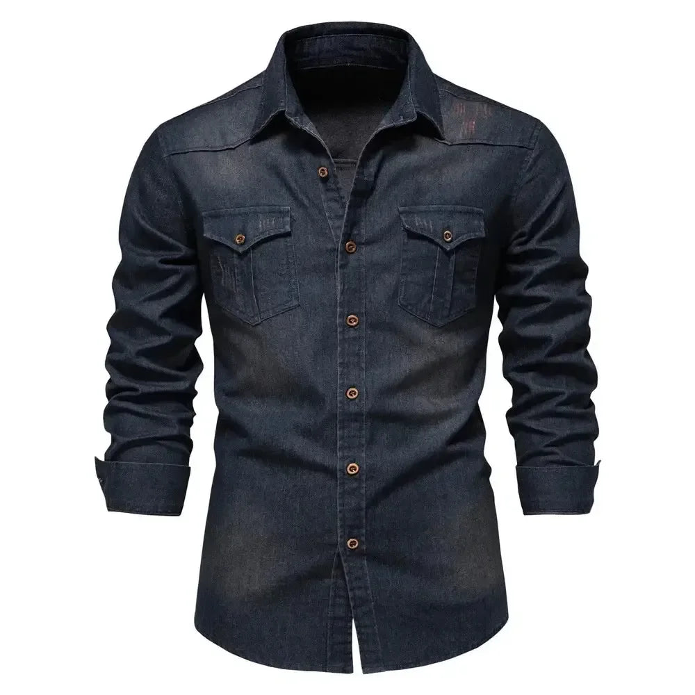 AIOPESON Elastic Cotton Denim Shirts - ShopHub