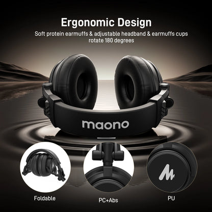 MAONO MH601 Wired Headphones Professional Studio Monitor Headphones with Detachable Plug & Cable 50mm Driver for DJ Gaming