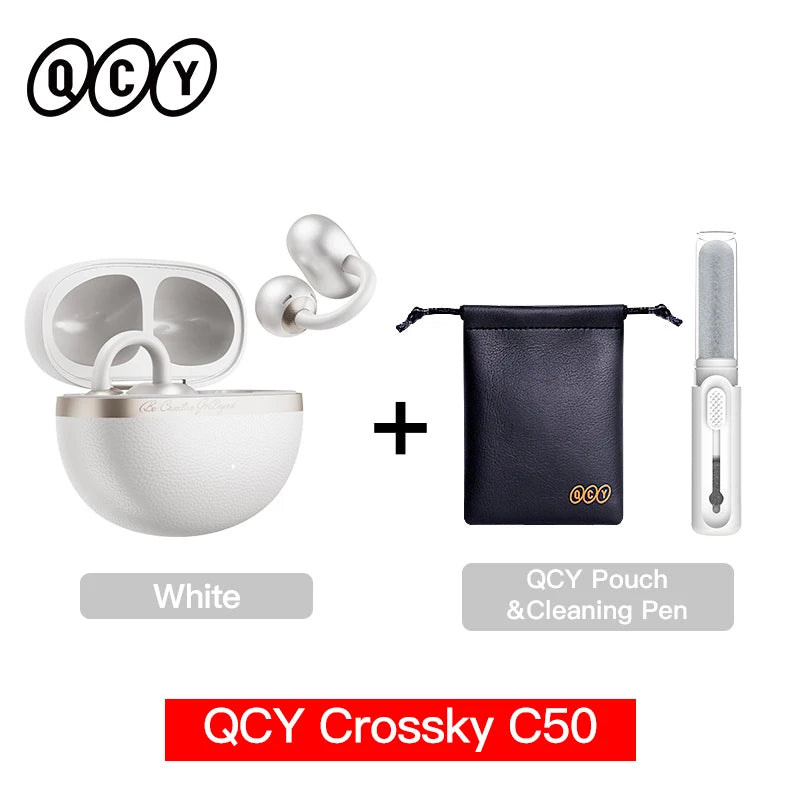 QCY CT06 Open Ear Wireless Earbuds with 4-Mic Calls and Bass Boost - Bluetooth 6.0 Clip-On Sports Headphones with 35 Hours Playtime - ShopHub
