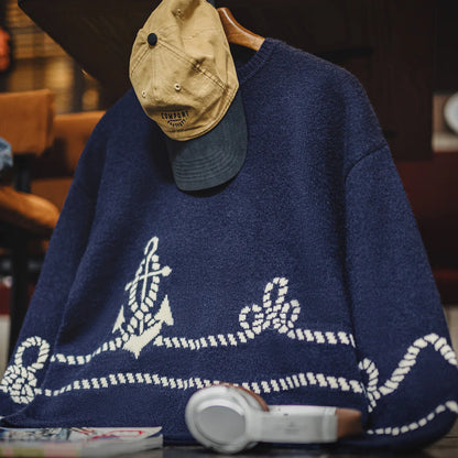 MADEN Blue Cable-Knit Crew-Neck Sweater