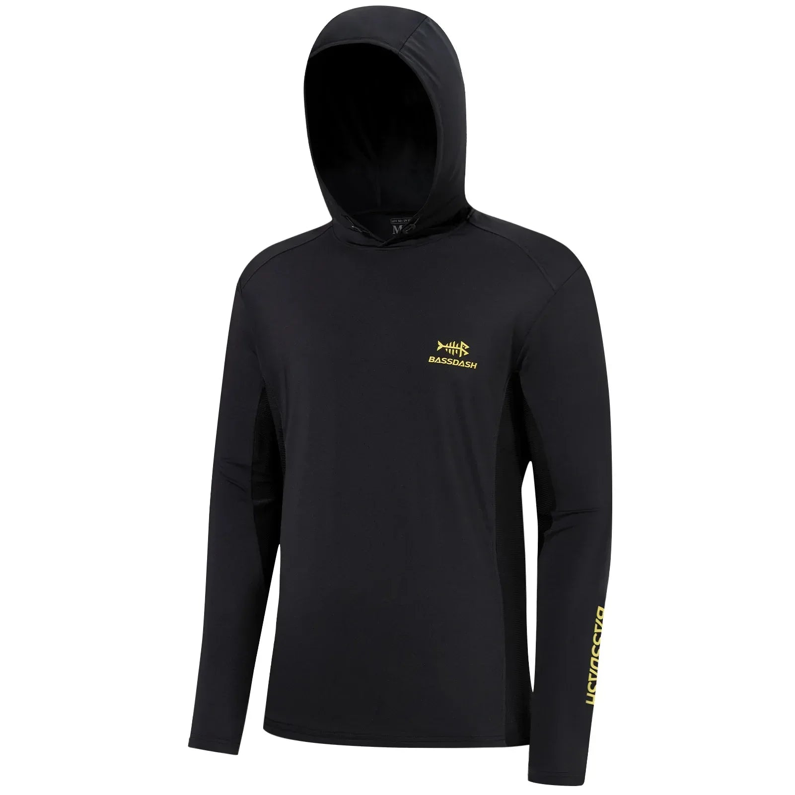 BASSDASH Men’s UPF 50+ Drawstring Fishing Hoodie Black Yellow