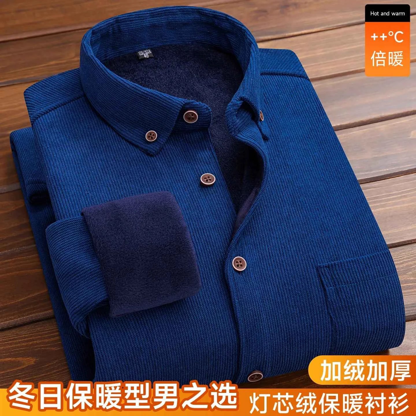 2024 Men's Large Size Corduroy Fleece Warm Plaid Classic Style Regular Fit Velvet Thick Casual Shirt  Brand Clothes Plus L-6XL