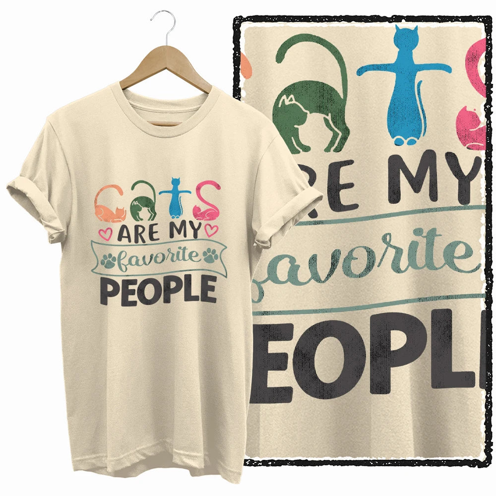 COOLMIND Beige Cat Graphic T-Shirt | Women's Relaxed Fit