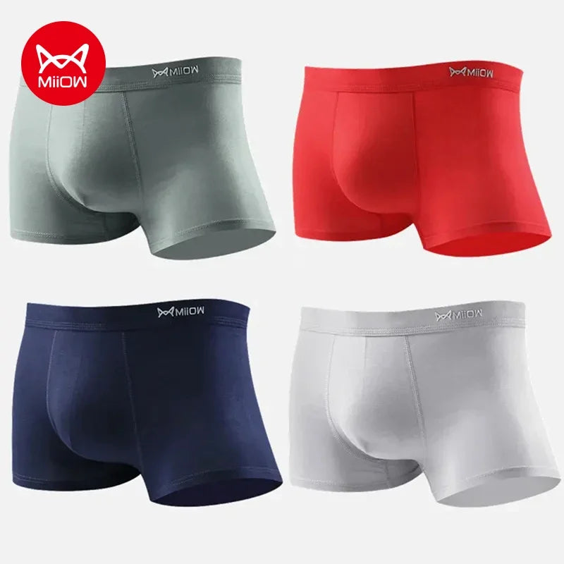 MiiOW 4Pcs Men's Breathable Cotton Underwear with Graphene Antibacterial Technology - Comfortable U Convex Bag Crotch Boxers