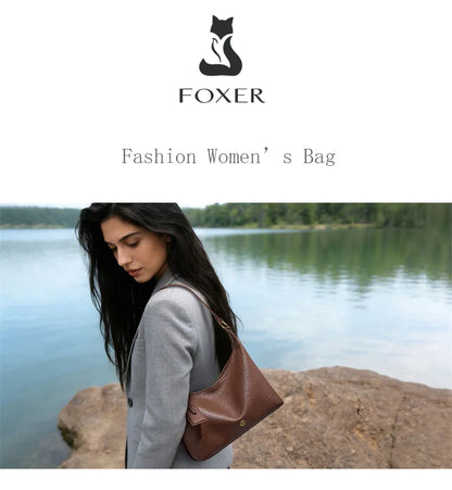 FOXER Genuine Leather Hobo Bag Lady Vintage Commuter Shoulder Bag Large Capacity Soft Leather Women Underarm Bag For Daily