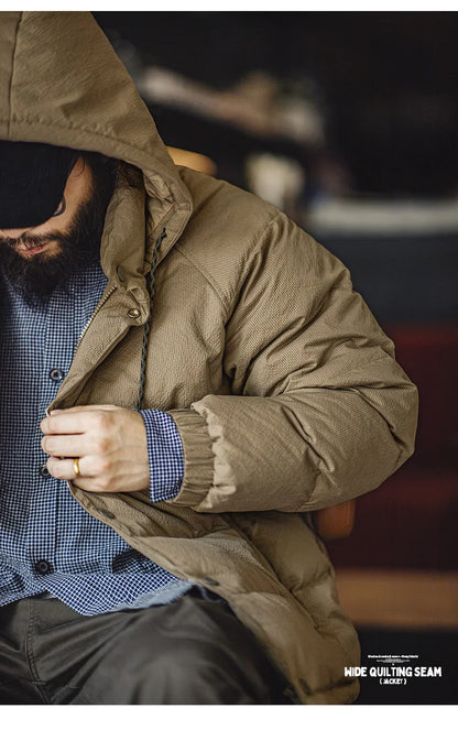Premium Men's Winter Down Jacket—Navy Blue Hooded Quilted Warmth