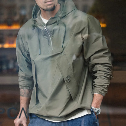 Maden M43 Parka Dark Green Deck Coat for Men Spring and Autumn Solid Color Hooded Sweatshirt Male Urban Outdoor Loose Jacket