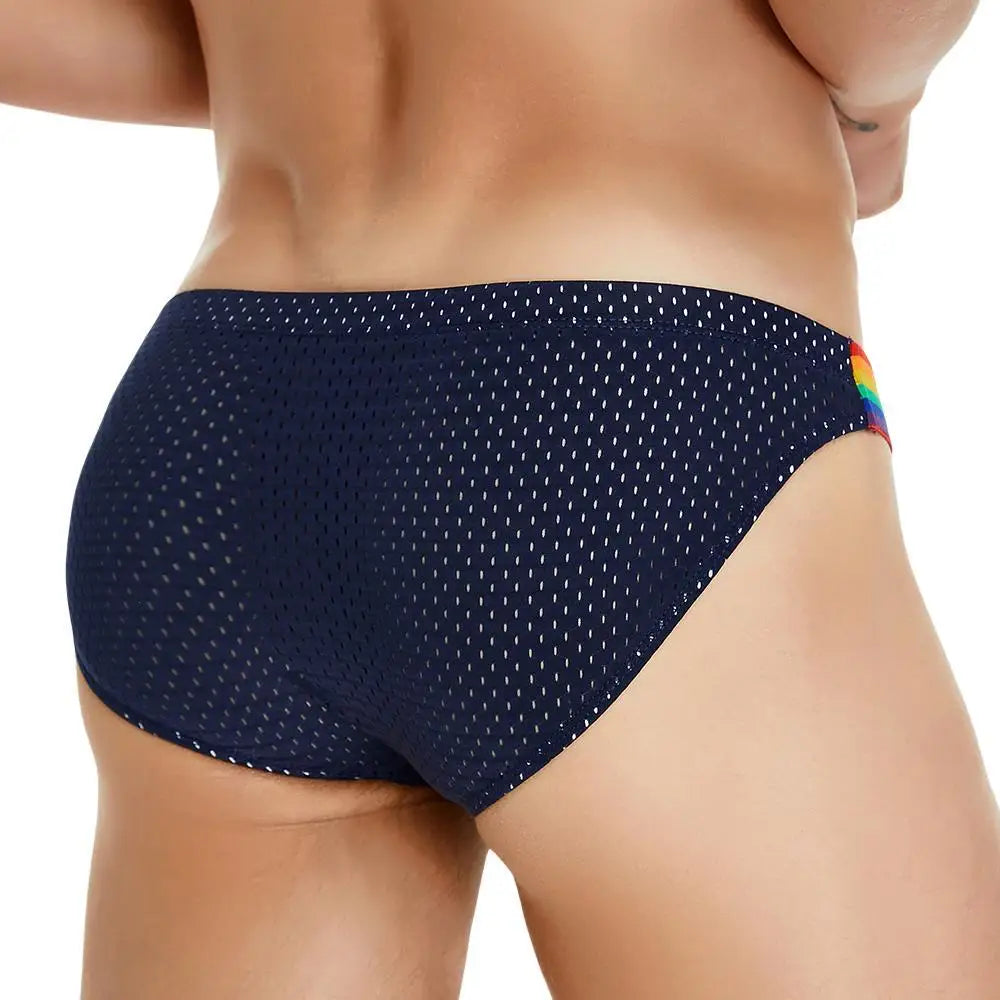 SEOBEAN Men's Breathable Underwear - Mesh Sexy Briefs with Rainbow Belt