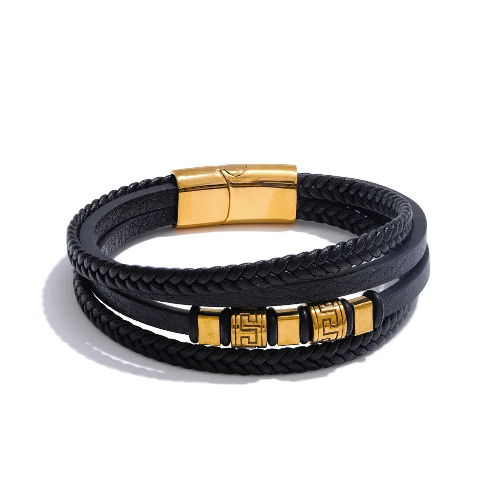 68mm Leather Braided Handmade Layered Men's Bracelet Bangle - ShopHub
