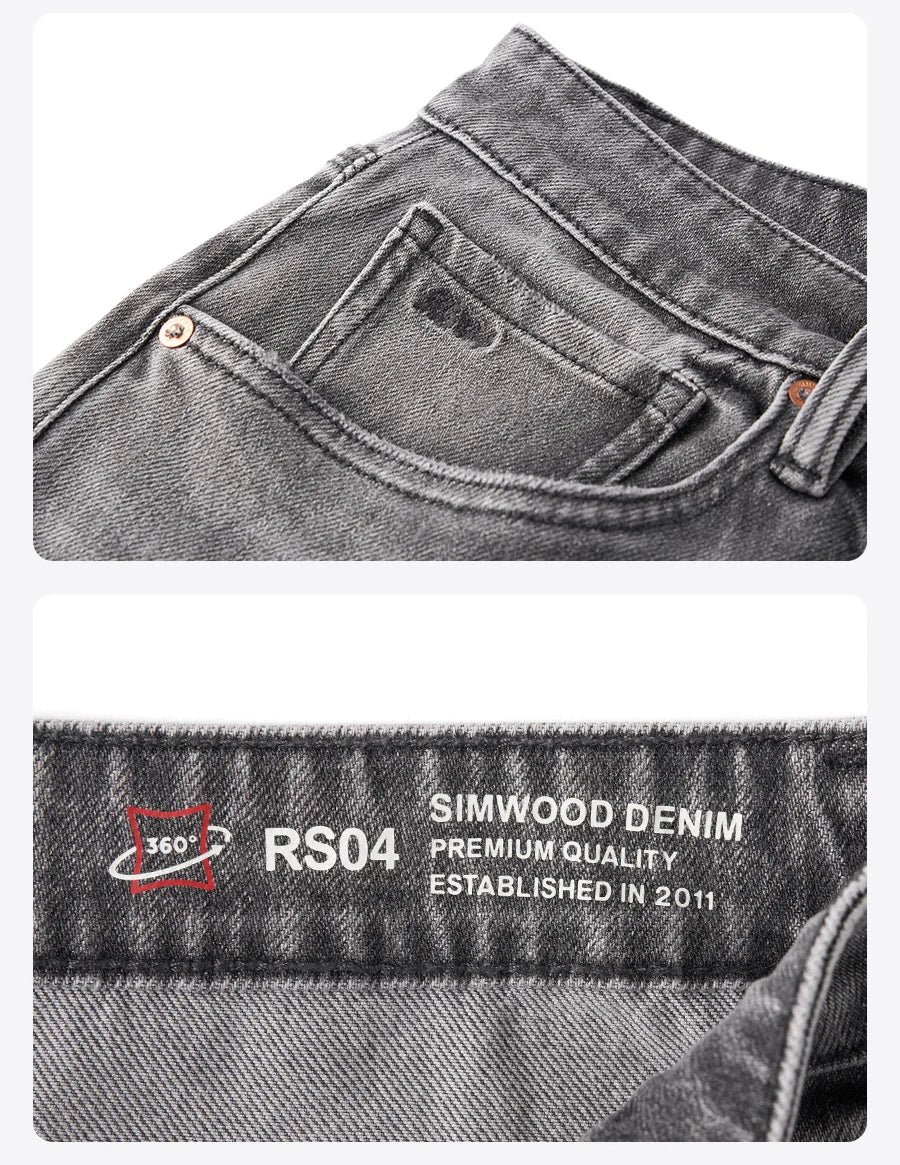 SIMWOOD【CT03/RS04】13.4OZ  Enzyme Washed Jeans Men 4-Way Stretch Denim Pants High Elastic