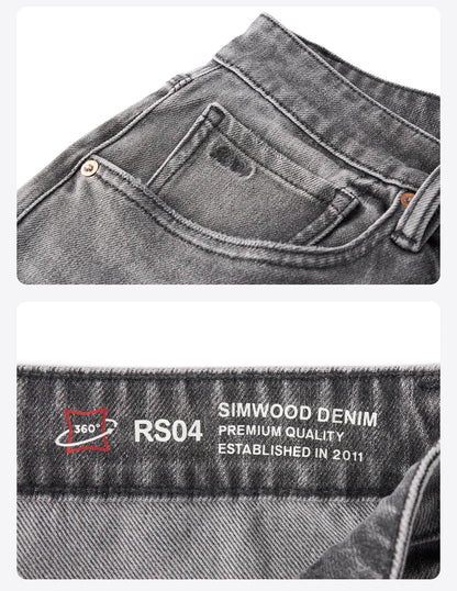 SIMWOOD【CT03/RS04】13.4OZ  Enzyme Washed Jeans Men 4-Way Stretch Denim Pants High Elastic