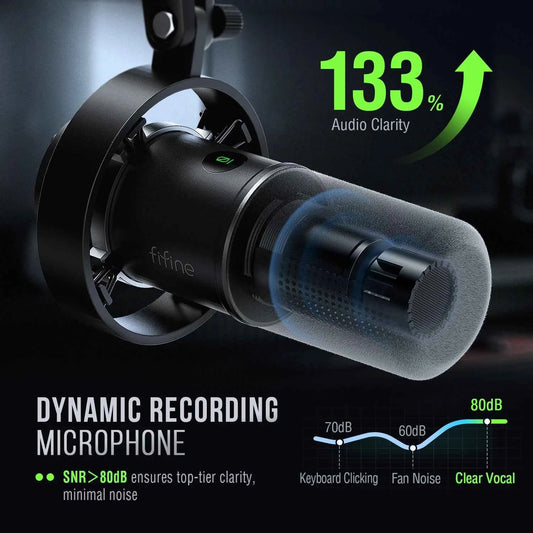 FIFINE USB/XLR Dynamic Microphone with Shock Mount,Touch-mute,headphone jack&Volume Control,for PC or Sound Card Recording -K688