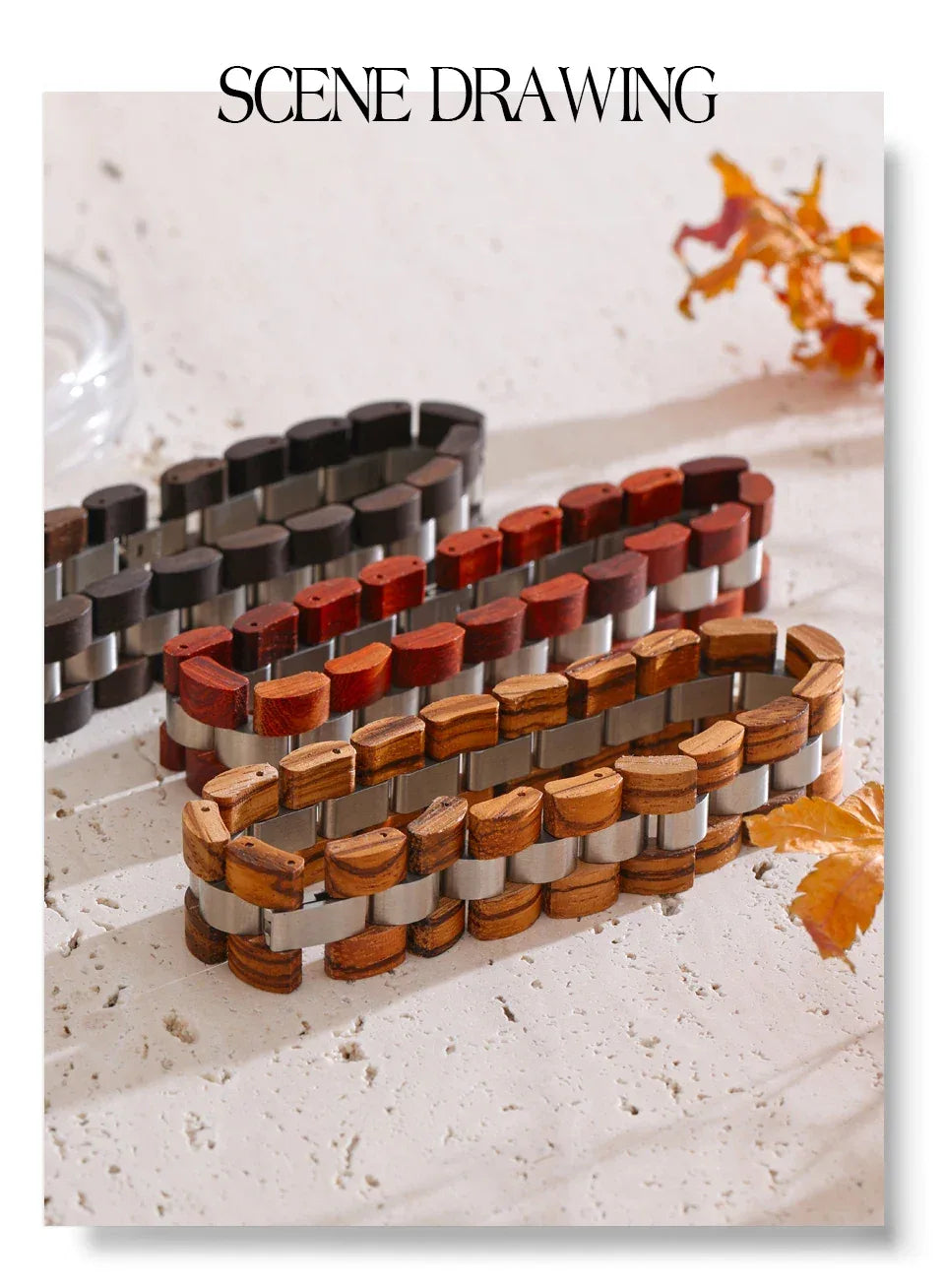 22cm Men's Natural Wood Chain Wide Bracelet - ShopHub