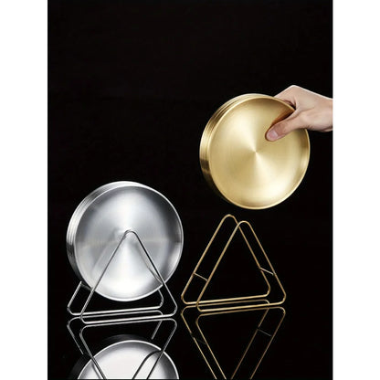 6Pcs Stainless Steel Plates Set with Storage Rack for BBQ Camping Kitchen Accessories