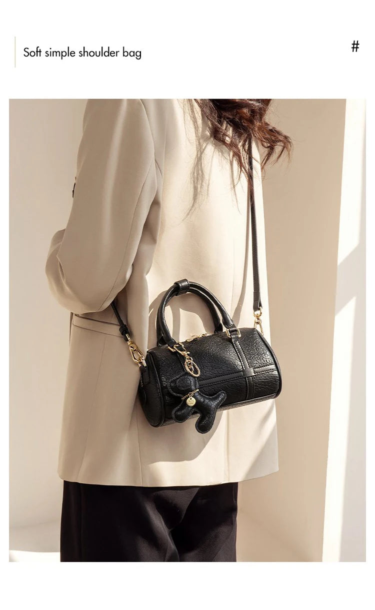 FOXER 2026 New Women's Handbag Fashion Barrel Bag Textured Cowhide Leather Lady Crossbody Bag Casual Commuter Shoulder Purse
