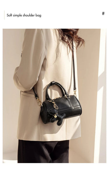 FOXER 2026 New Women's Handbag Fashion Barrel Bag Textured Cowhide Leather Lady Crossbody Bag Casual Commuter Shoulder Purse
