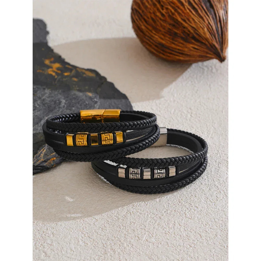 68mm Leather Braided Handmade Layered Men's Bracelet Bangle - ShopHub