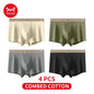 MiiOW 4Pcs Cotton Men's Underwear Soft Antibacterial U-shaped Crotch Breathable Boxer Briefs