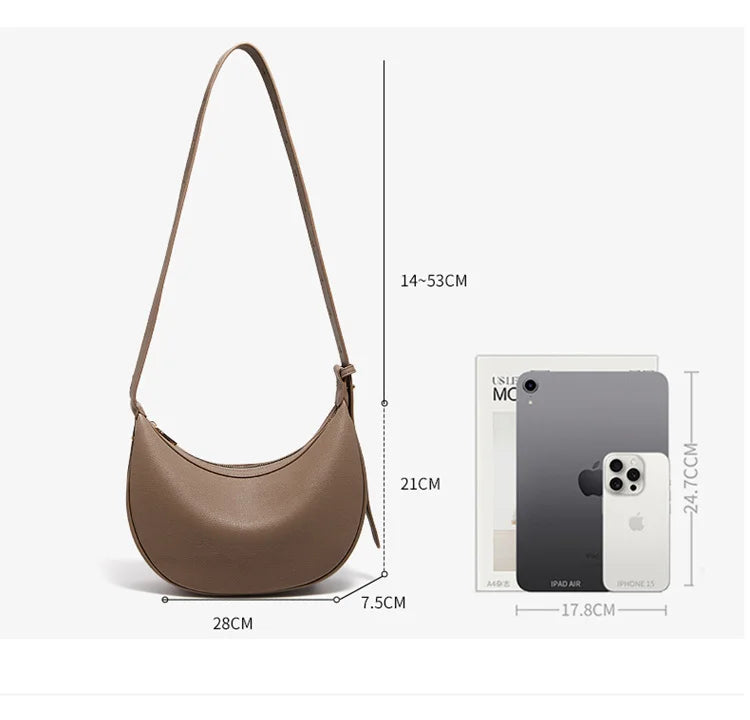 FOXER Women's Shoulder Bag PU Leather New Lady Crescent Underarm Bag Fashion Minimalist Crossbody Bag for Daily Casual Outfit
