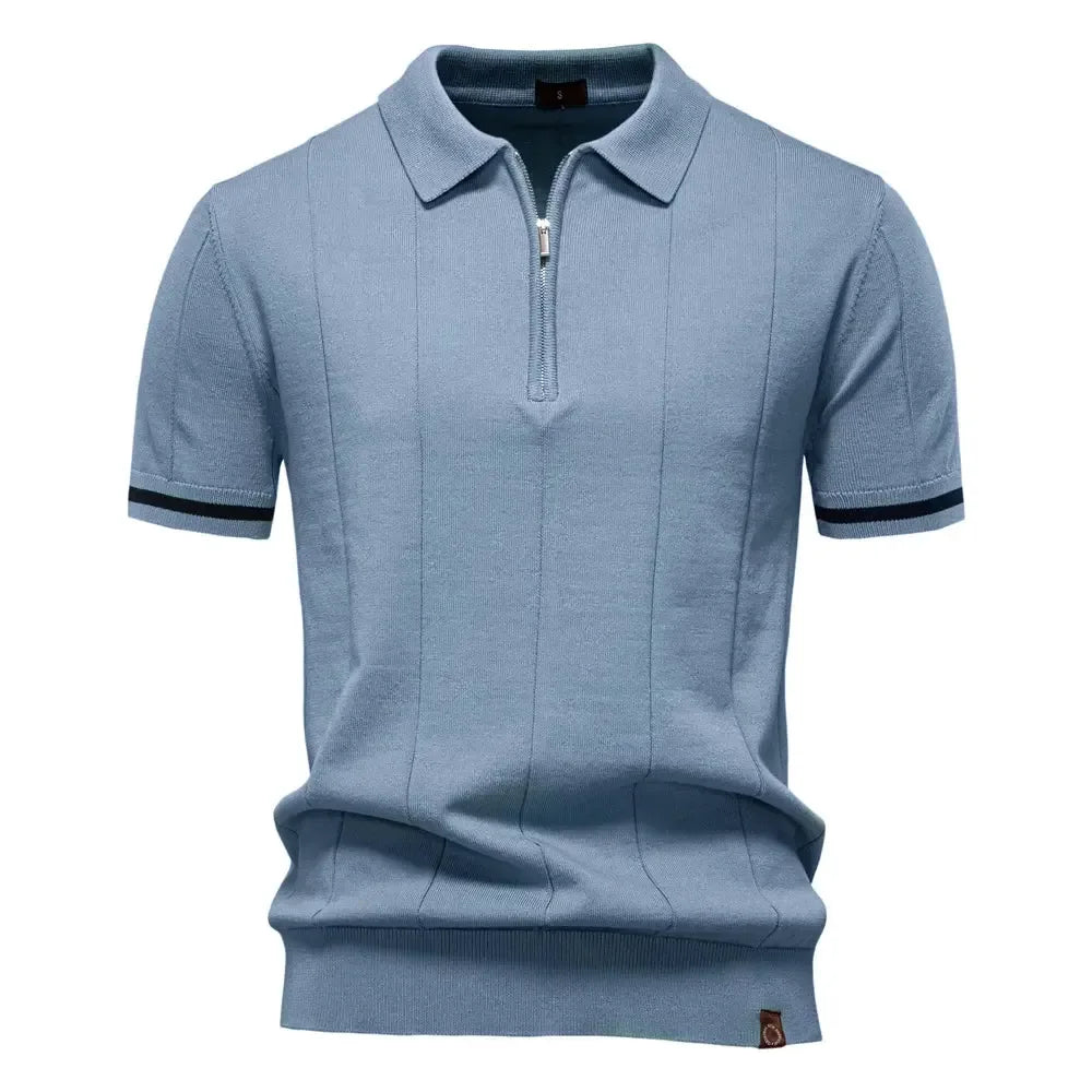 AIOPESON Men's Solid Colour Sports Zipper Polo Shirts - ShopHub