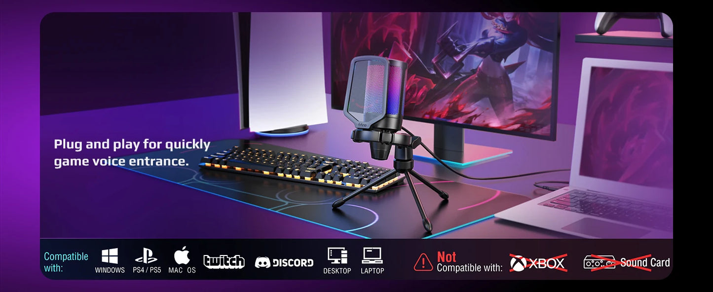 ShopHub NZ USB gaming microphone for streaming, featuring a sleek design and adjustable stand for clear voice recording.