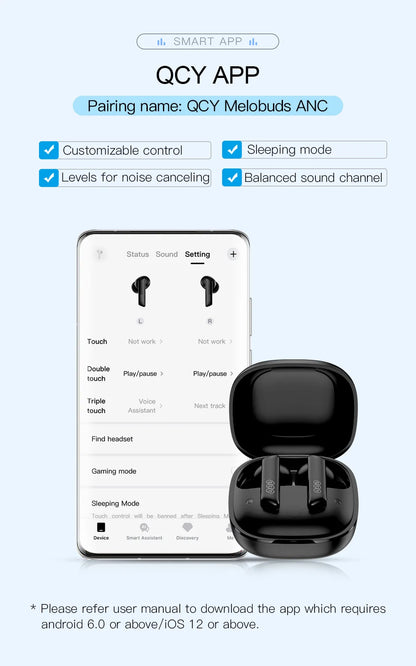 QCY HT05 ANC Wireless Earbuds - TWS Bluetooth 5.2 with 40dB Active Noise Cancellation and In-Ear Mics