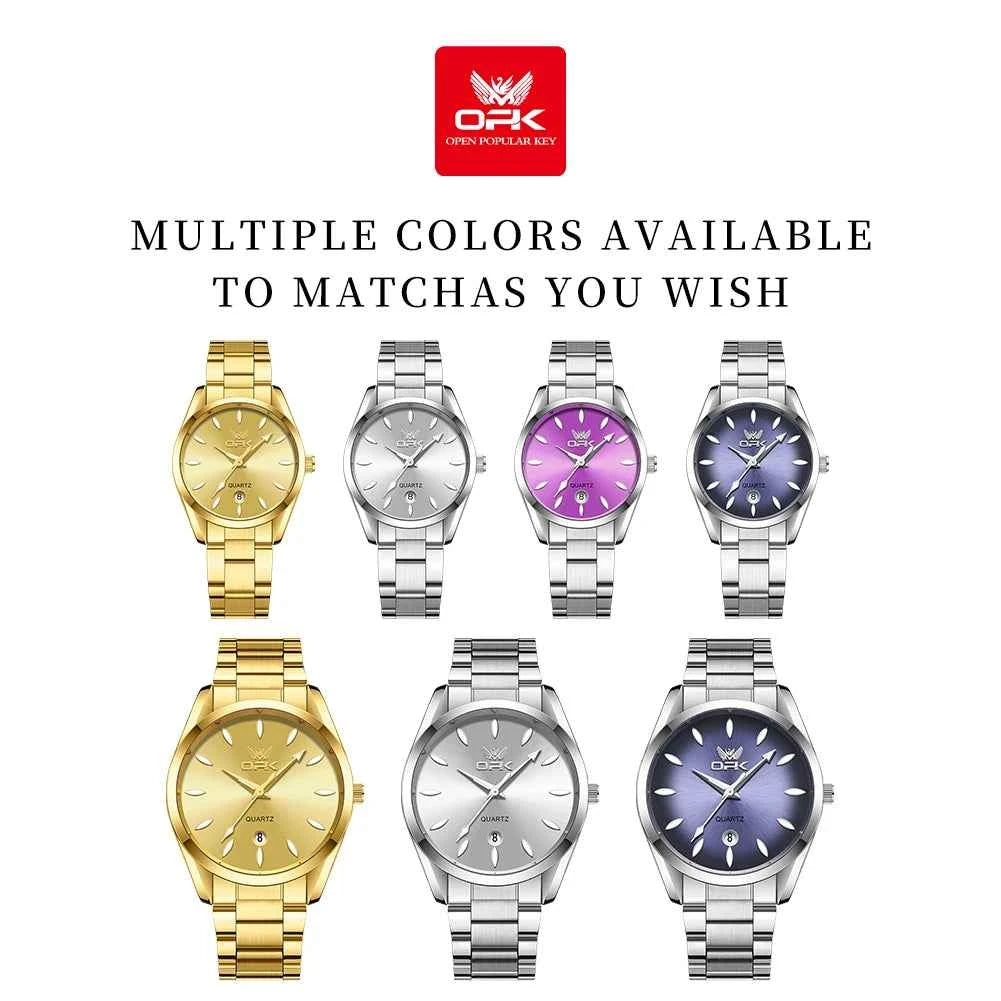 OPK 6038 Unisex Waterproof Quartz Watch - Luminous Stainless Steel Automatic Date Watch for Men with Gift Box