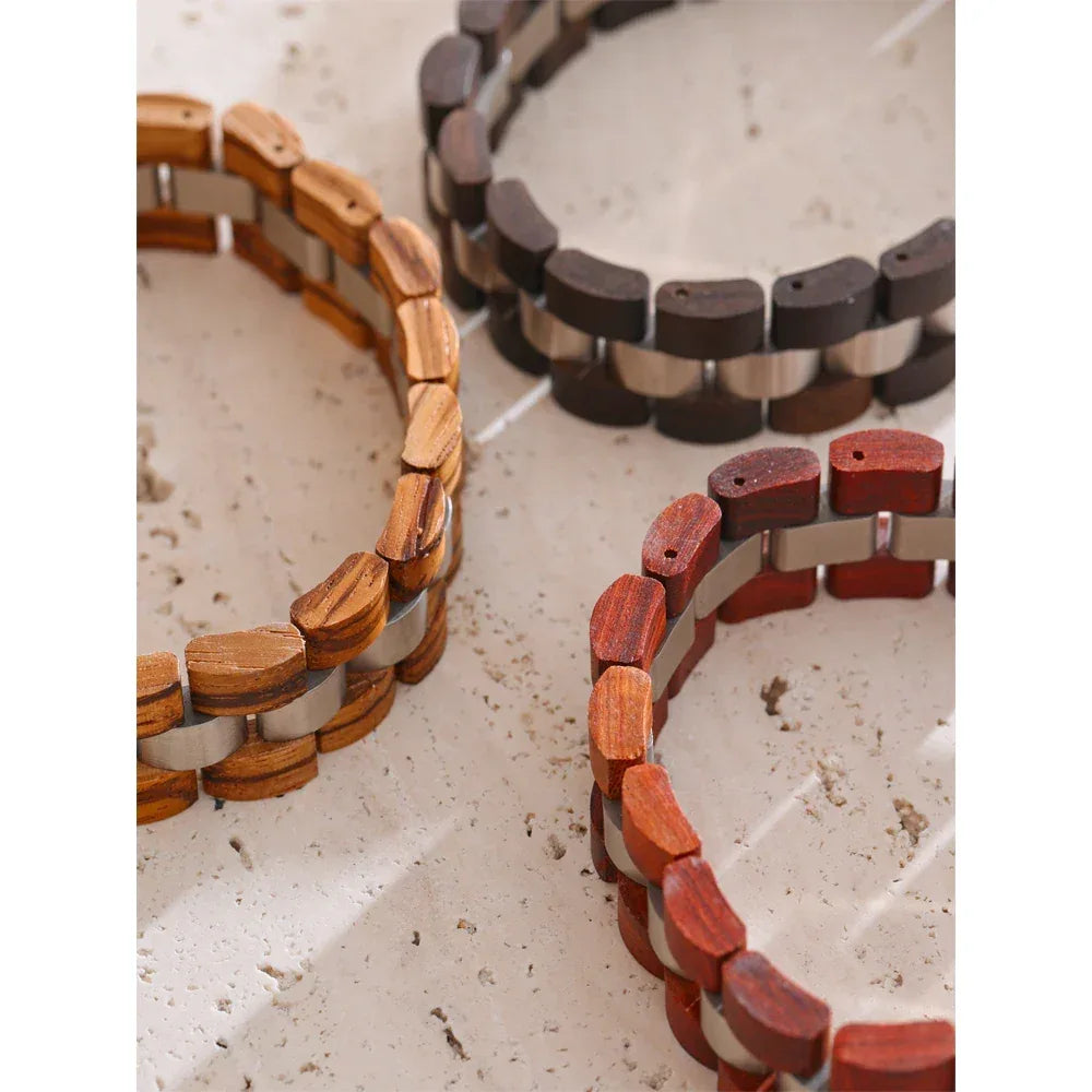 22cm Men's Natural Wood Chain Wide Bracelet - ShopHub